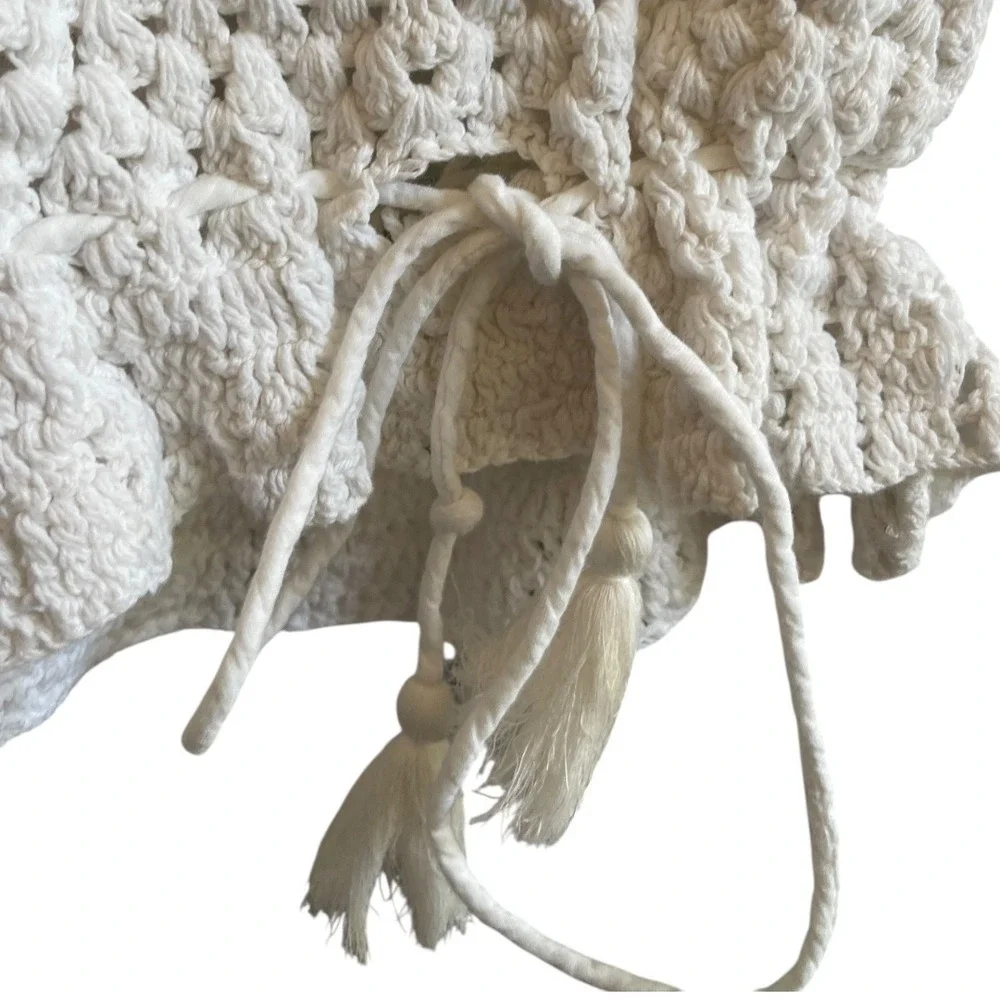 Free People Meghan Crochet Long Sleeve Boho Crop Top XS Cream‎ Ivory Festival